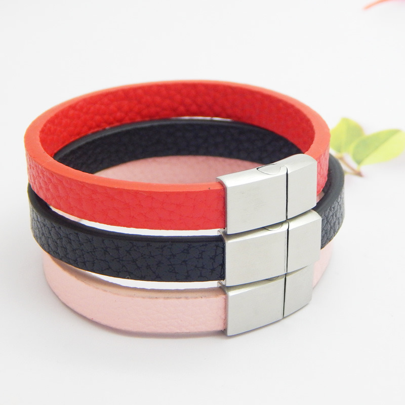8X3mm Flat Geuine Leather Bracelet for Womens Men