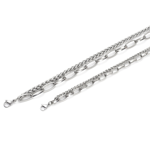 Hip-Hop Double Layer Necklace Stainless Steel Necklace for Men and Woman