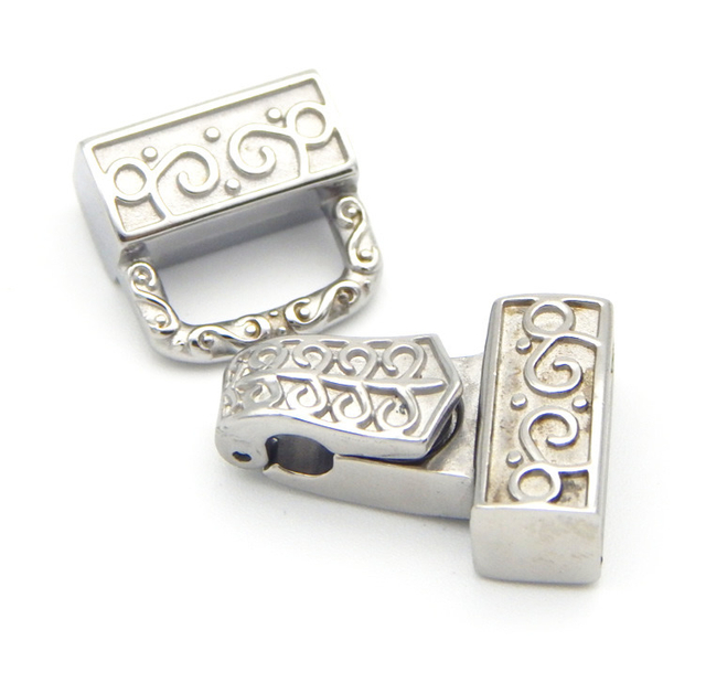 Wholesale 12.5X4mm Rectangle 316L Stainless Steel Square Hole Flat Hook Clasp for Leather Cord Bracelets Jewelry Finding