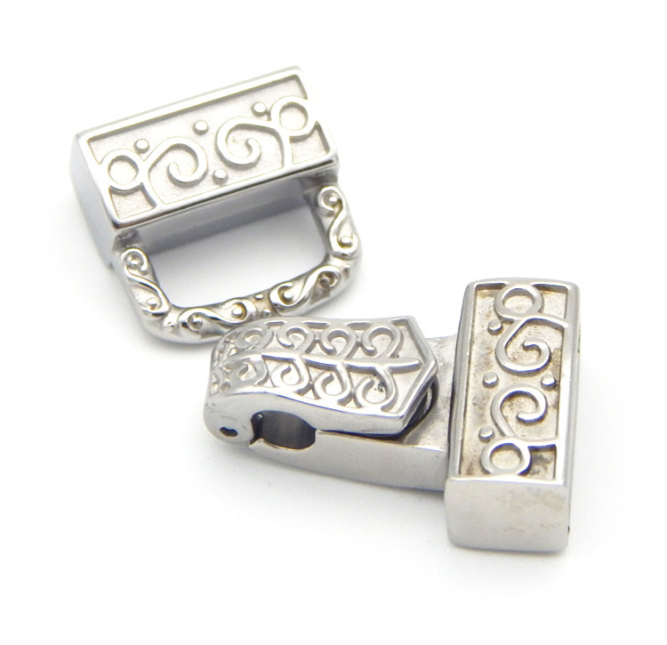 Wholesale 12.5X4mm Rectangle 316L Stainless Steel Square Hole Flat Hook Clasp for Leather Cord Bracelets Jewelry Finding