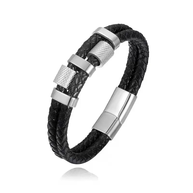 Promotion Gift Can Be DIY Lettering Simple 316L Stainless Steel Small Feet Pattern Personality Braided Leather Bracelet for Men