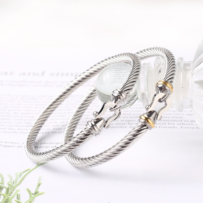 Stainless Steel Twisted Cable Bracelet Twist Chain with Hook Clasp Link Bracelets Cuff Bangle