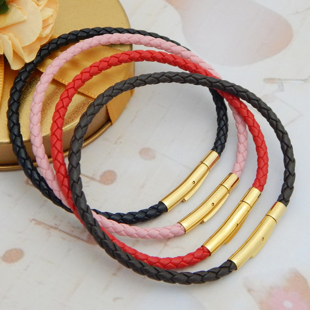 6 Colors Braided Leather Bracelet with Gold Ss Clasp Tube