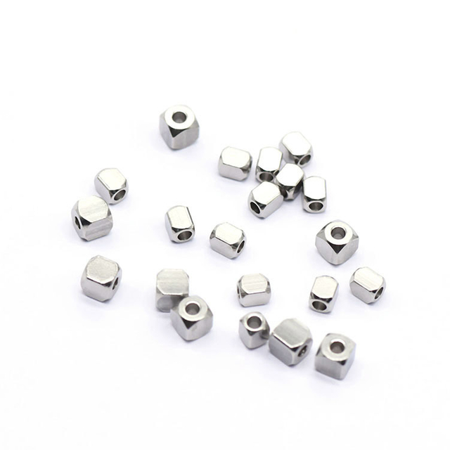 China Factory Stainless Steel Solid Cubic Morse Code Charm Faceted Square Beads Chain Necklace Bracelet DIY Accessory Findings
