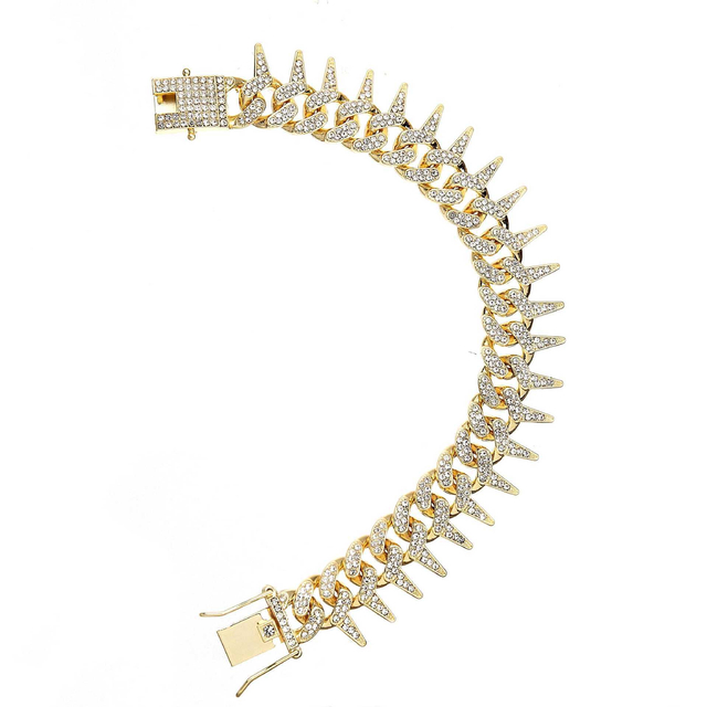 European Hot Selling Hip Hop Jewelry Punk Rap Men′s Thorns Cuban Link Chain Bling Iced out Spike Cuban Chain Necklace