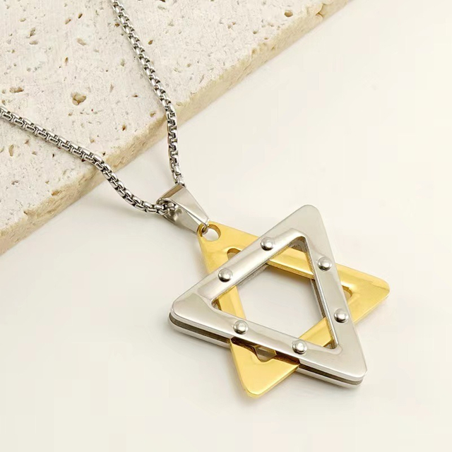 New Titanium Steel Hexagram Pendant Necklace Trendy Stainless Steel Personality Hexagram Pendant Titanium Steel Necklace