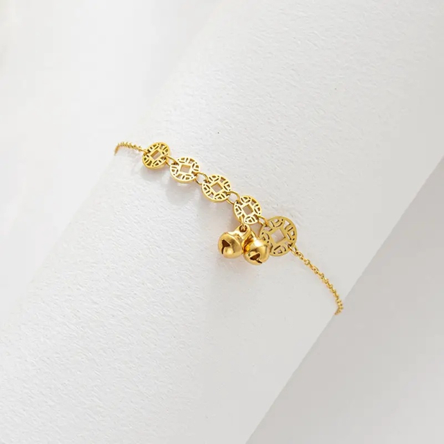 Women Charms Jewelry Wholesale 18K Gold Ancient Chinese Coins Anklet Stainless Steel Anklets