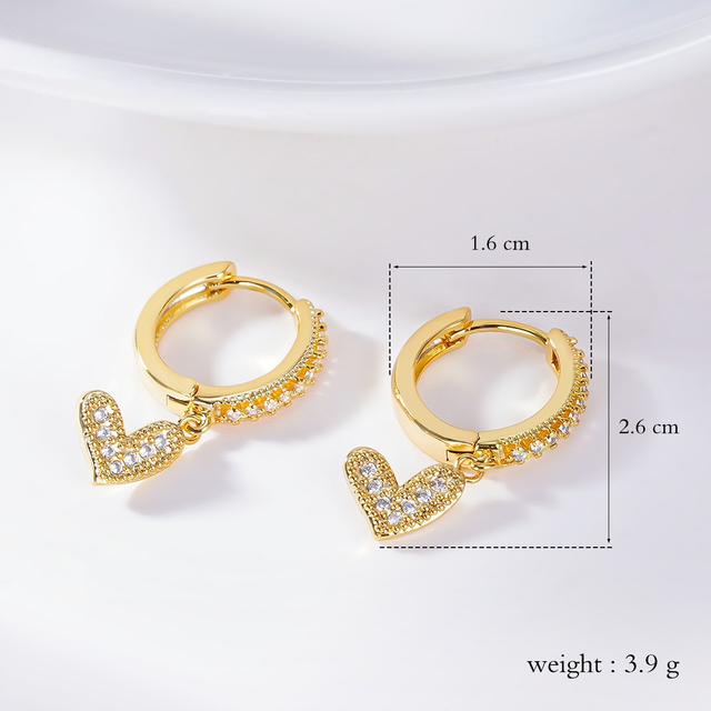 Heart-Shaped Pendant Earrings Copper Diamond Zircon Earrings Buckle Vintage Women Plated in 18K Gold