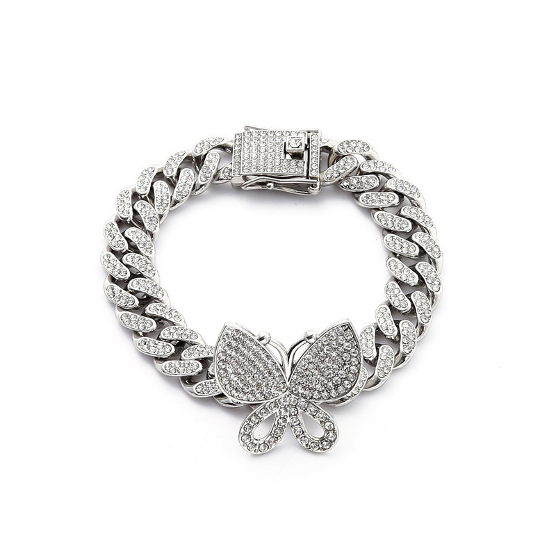New Butterfly Bracelet Necklace Premium Full Diamond Fashion Versatile Crystal Cuban Chain Necklace