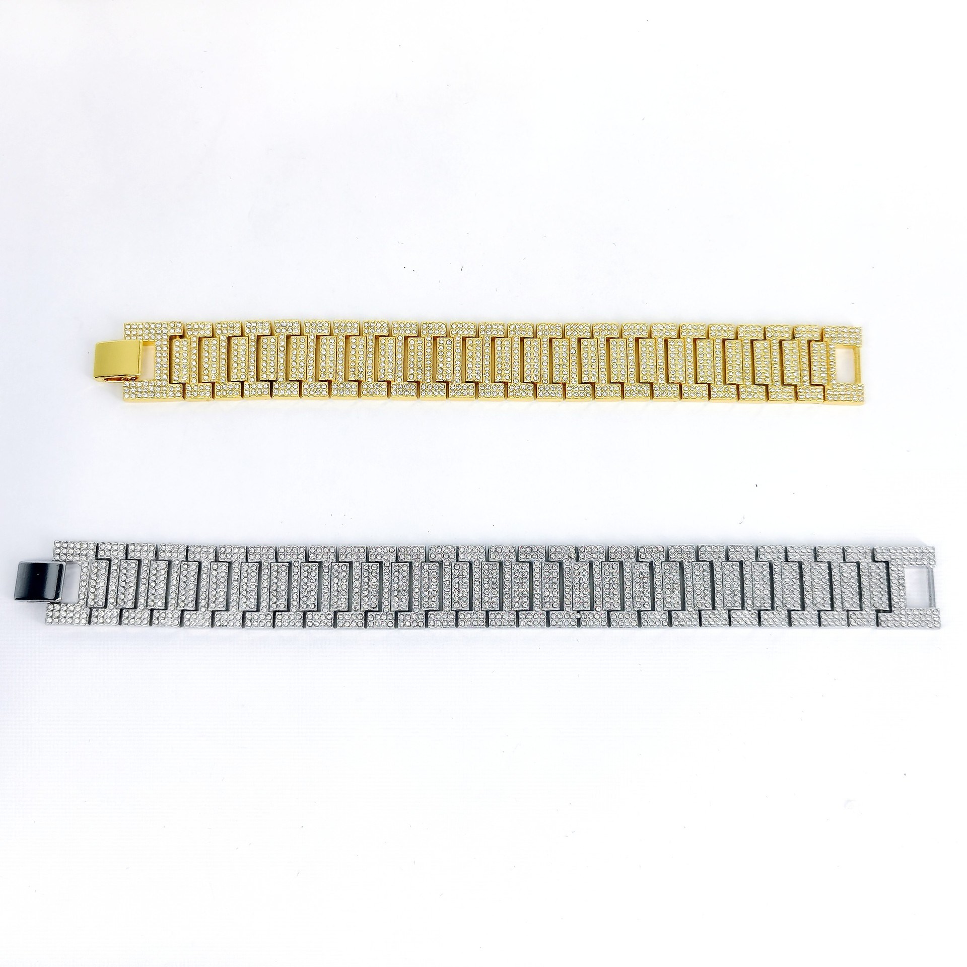 Alloy Hip-Hop 21mm Rhinestone Gold Silver Bracelet Watch Chain Bracelet for Men and Women