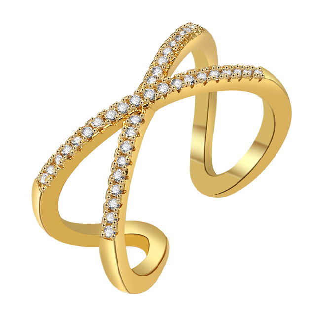 Newest Adjustable Cubic Zirconia Band Ring Simple Geometric X Shaped Cross Opening Rings