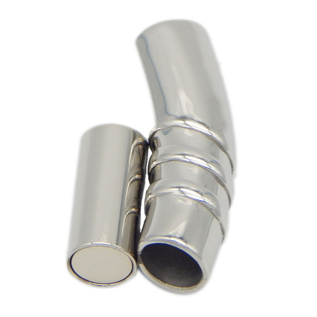 Shiny Polished 6mm 9mm Hole Bent Tube Silver Stainless Steel Magnetic Clasps