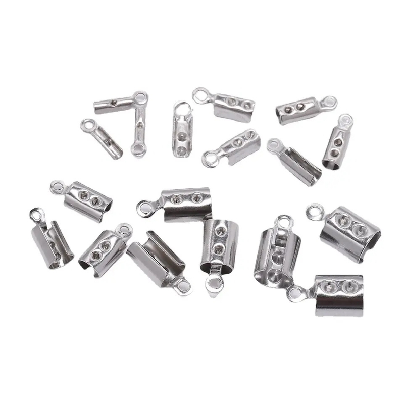 50PCS/Bag Stainless Steel Leather Cord Crimp Beads End Caps Fastener Bracelet Necklace Connectors for Jewelry Making Supplies