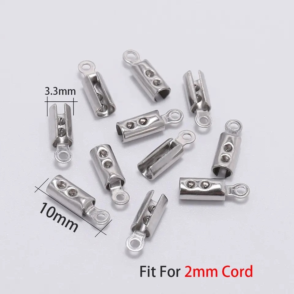 50PCS/Bag Stainless Steel Leather Cord Crimp Beads End Caps Fastener Bracelet Necklace Connectors for Jewelry Making Supplies