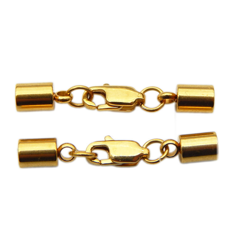 18K Gold Plating Leather Cord End Caps Stainless Steel Lobster Clasp for Jewelry Making