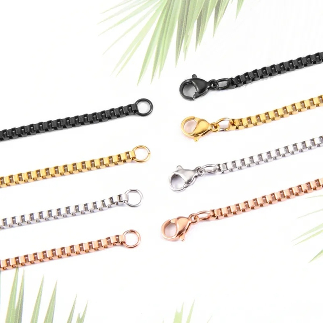 Wholesale Stainless Steel Metal Custom Size Silver Color Box Chain Necklace Jewelry for Women Unisex