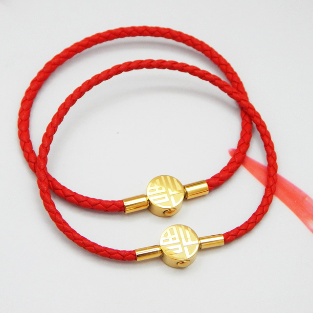 2mm 2.5mm3mm Red Braided Leather Cord Bracelet with Gold Clasp