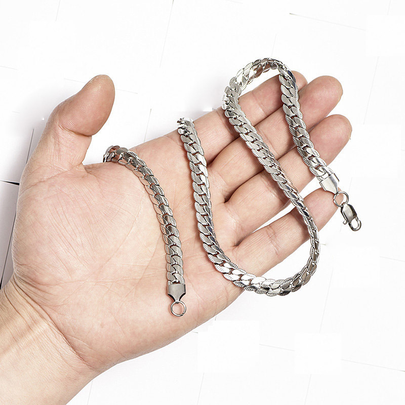 Fashion Stainless Steel 18K Gold Plated 5mm Side Embossed Snake Chain Necklace for Women and Men