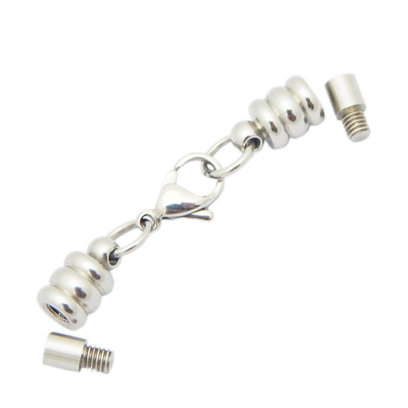 DIY Stainless Steels Silver 2mm 3mm Leather Rope Chain Lobster Screw Twist Clasp