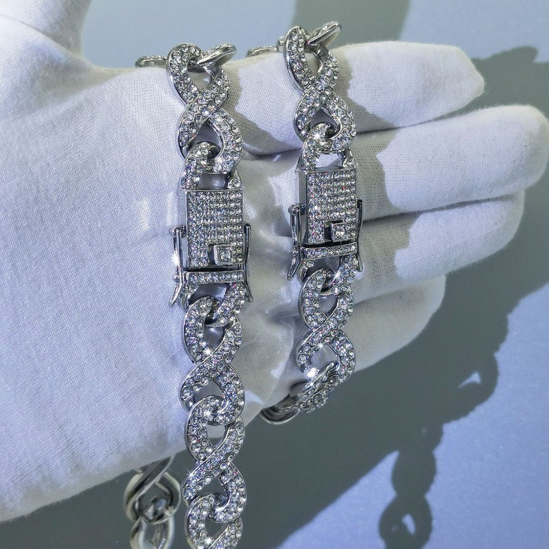 Hip Hop Cuban Chain Diamond Bracelet 8 Shape Men′s and Women′s Necklace Manufacturer