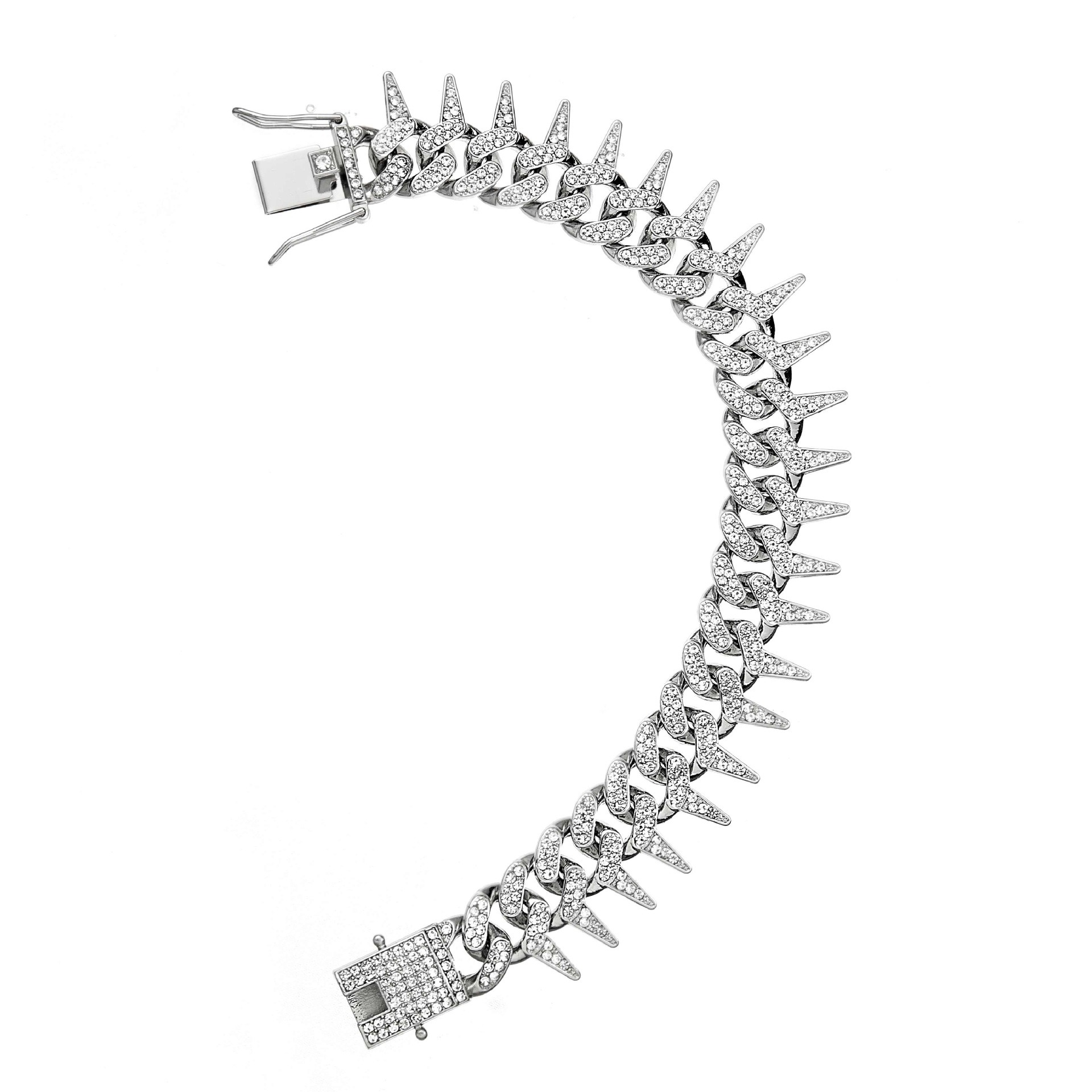 European Hot Selling Hip Hop Jewelry Punk Rap Men′s Thorns Cuban Link Chain Bling Iced out Spike Cuban Chain Necklace