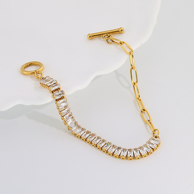 Fashion Stainless Steel 18K Gold Plated Party Gift Full Zircon Splicing Bracelet Jewelry