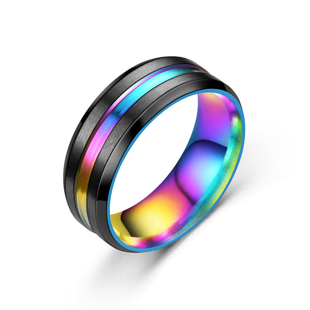 8mm Fashion Creative Colorful Stainless Steel Bevel Rings Matt Groove Matt Groove Ring Jewelry