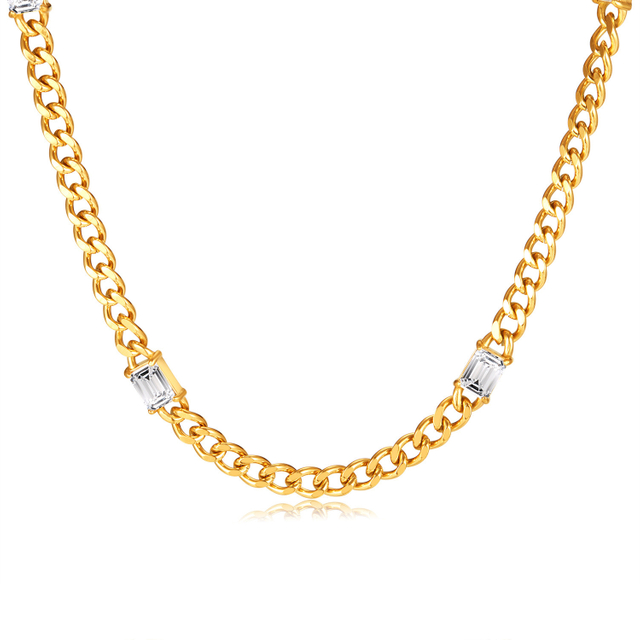 High Quality Hip Hop Fashion Women Zirconia Bracelet Necklace Wholesale Gold Plated Stainless Steel Jewellery Necklace Set