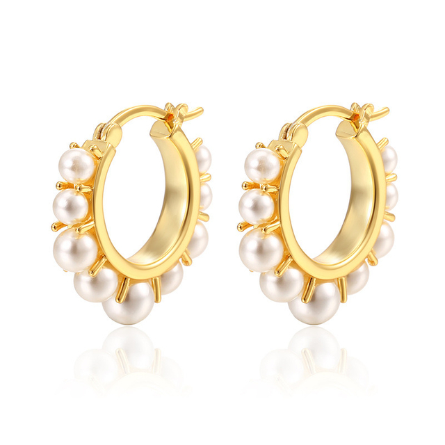 Fashion Jewelry Pearl Earrings 925 Sterling Silver Gold Plating Pearl Hoop Earring for Woman