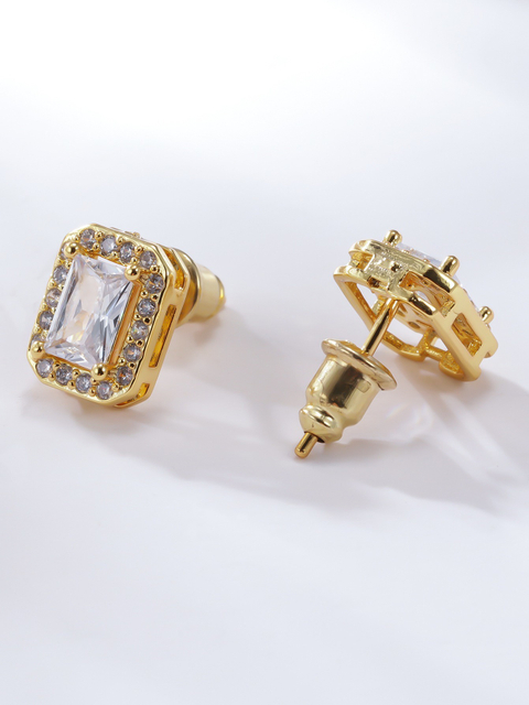 18K Gold Plated Luxury Natural Rhinestones CZ Cubic Zircon Stud Earrings for Women