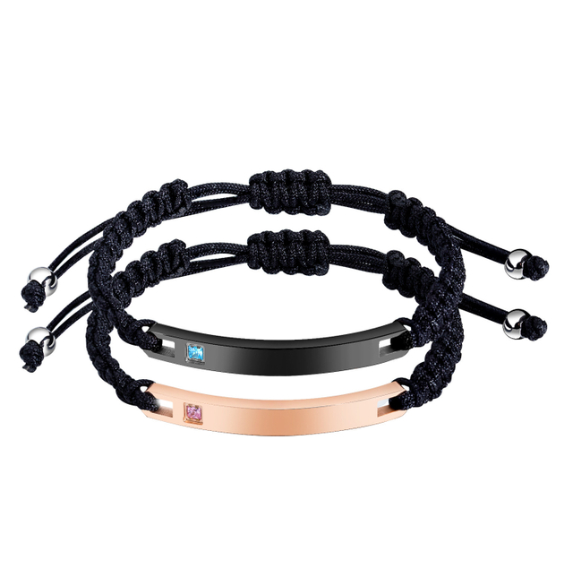 Custom Name Fashion Titanium Steel Couple Bracelets Adjustable Rope Bangle with Charms for Fine Jewelry