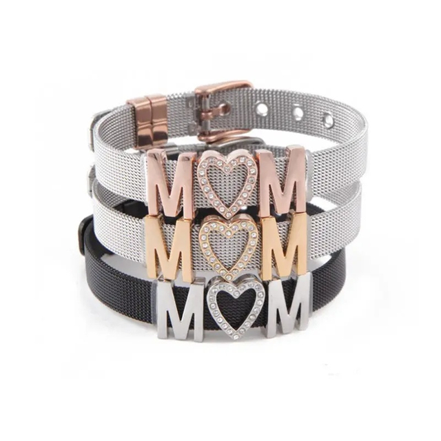 Promotion Gift Custom Slide Accessories Letter Stainless Steel Mesh Girls & Women Charm Bracelets