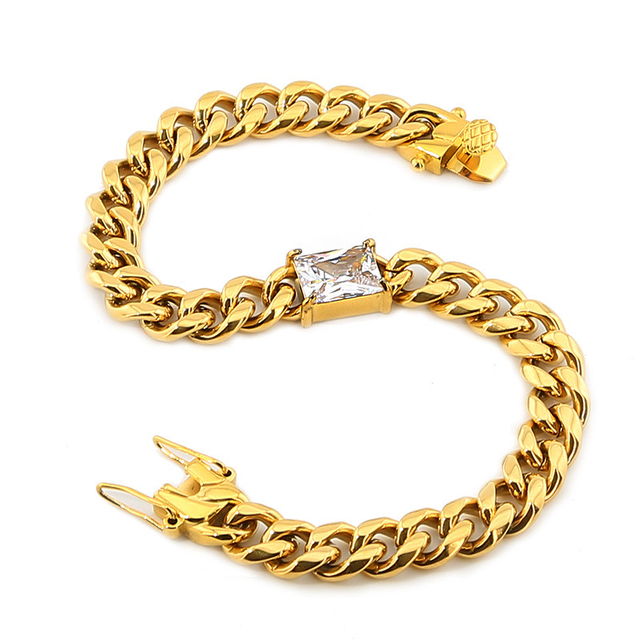 Hip Hop 8mm Men′s Cuban Link Bracelets Stainless Miami Cuban Chain Zircon Bracelet