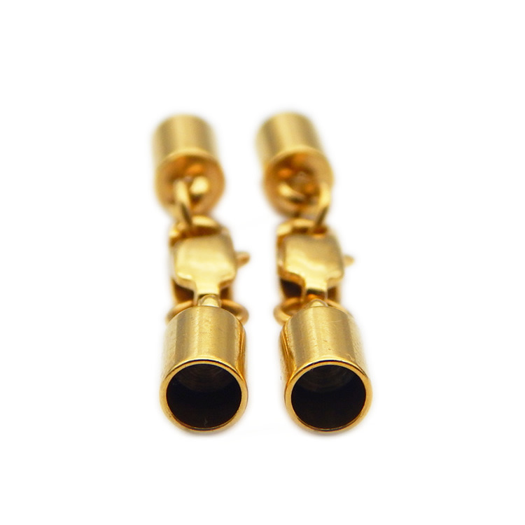 18K Gold Plating Leather Cord End Caps Stainless Steel Lobster Clasp for Jewelry Making