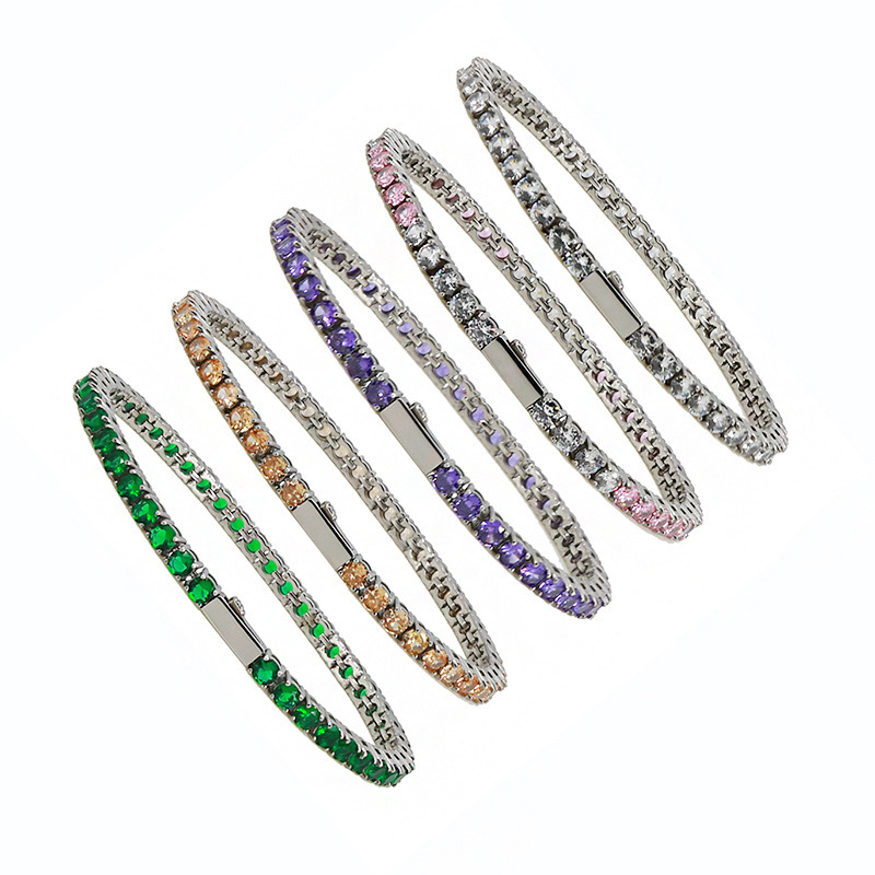 OEM Waterproof and Tarnish Free Stainless Steel Multi Candy Color 4mm Tennis Chain CZ Zircon Stone Fine Jewelry Bracelets Bangle