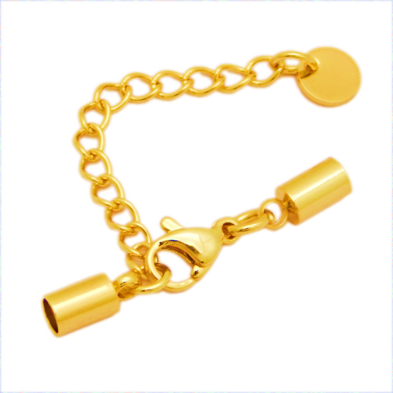 Stainless Steel Adjustment Extender Chain Tube Ends Caps Lobster Clasp for Leather Cord Bracelet