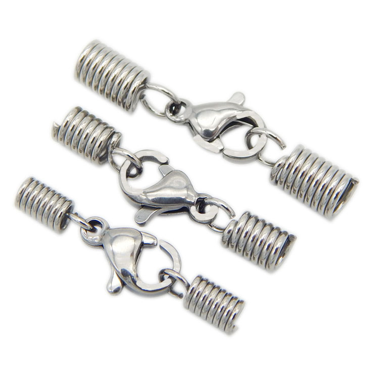 Manufacture Stainless Steel Necklace Cord End Spring Silver Tone Lobster Clasp with Hole 2mm/2.5mm/3mm/3.5/4mm