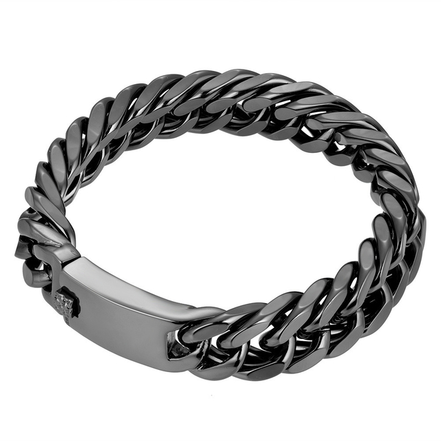15mm Hiphop Style Titanium Steel Four Sides Grinding Cuban Chain Bracelet