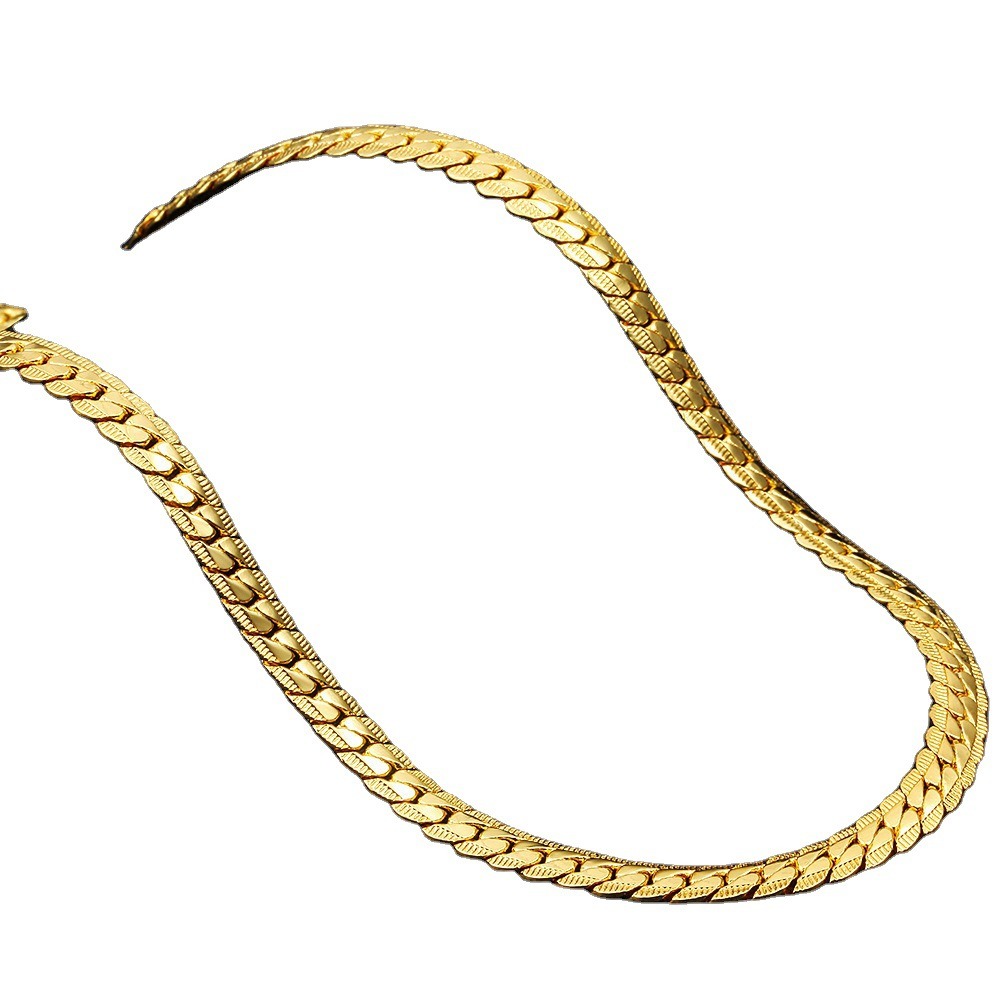 Fashion Stainless Steel 18K Gold Plated 5mm Side Embossed Snake Chain Necklace for Women and Men