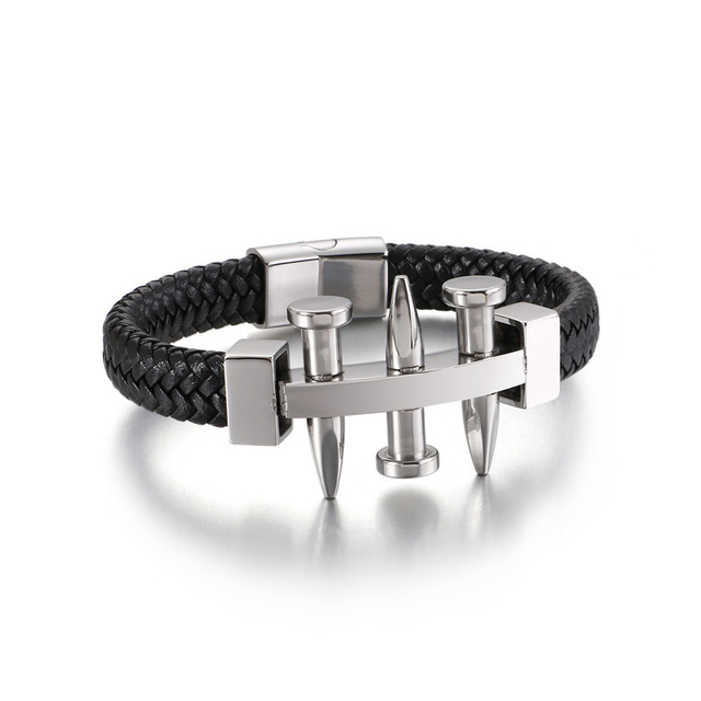 European Style 18K Gold Stainless Braided Leather Bracelet for Men Jewelry