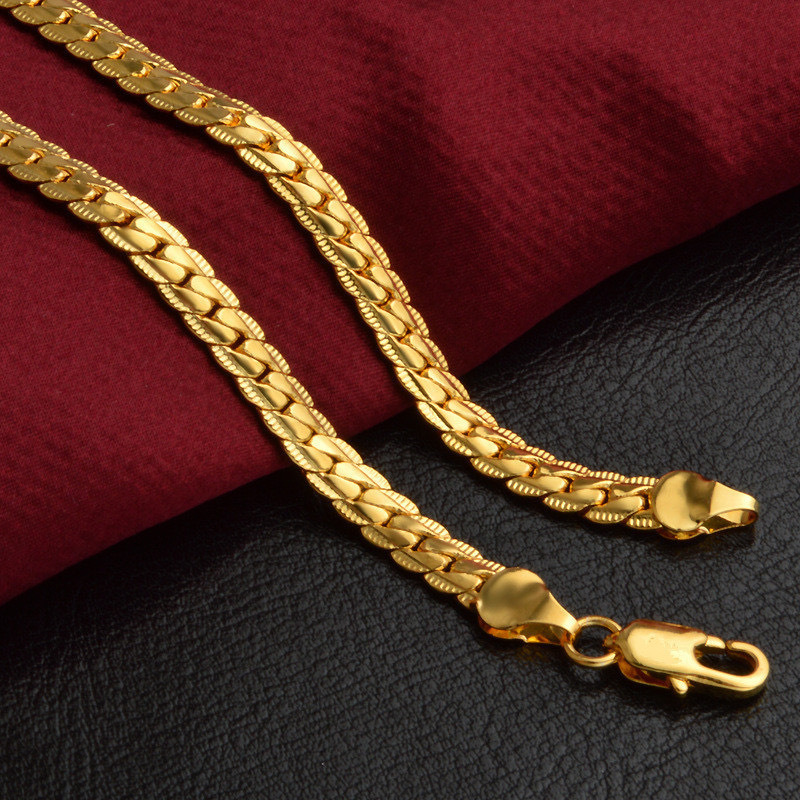 Fashion Stainless Steel 18K Gold Plated 5mm Side Embossed Snake Chain Necklace for Women and Men