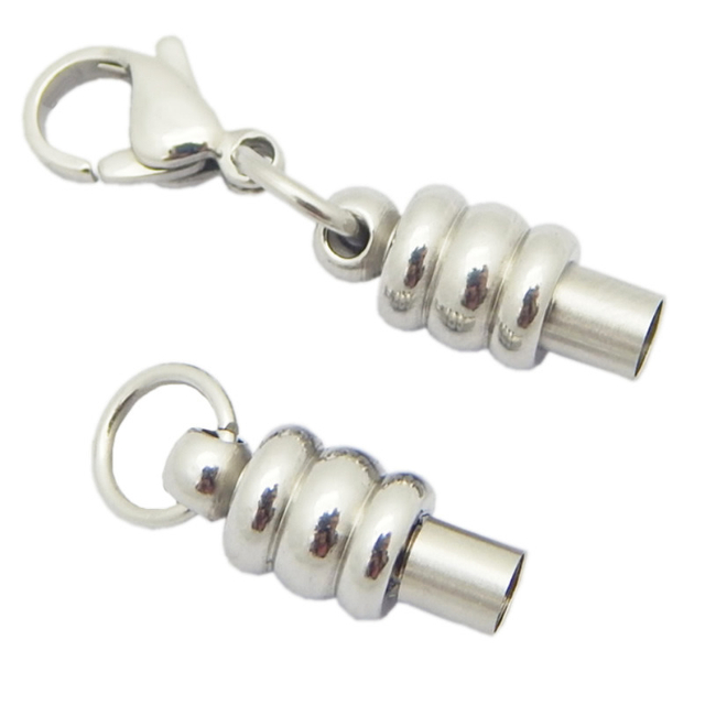 DIY Stainless Steels Silver 2mm 3mm Leather Rope Chain Lobster Screw Twist Clasp