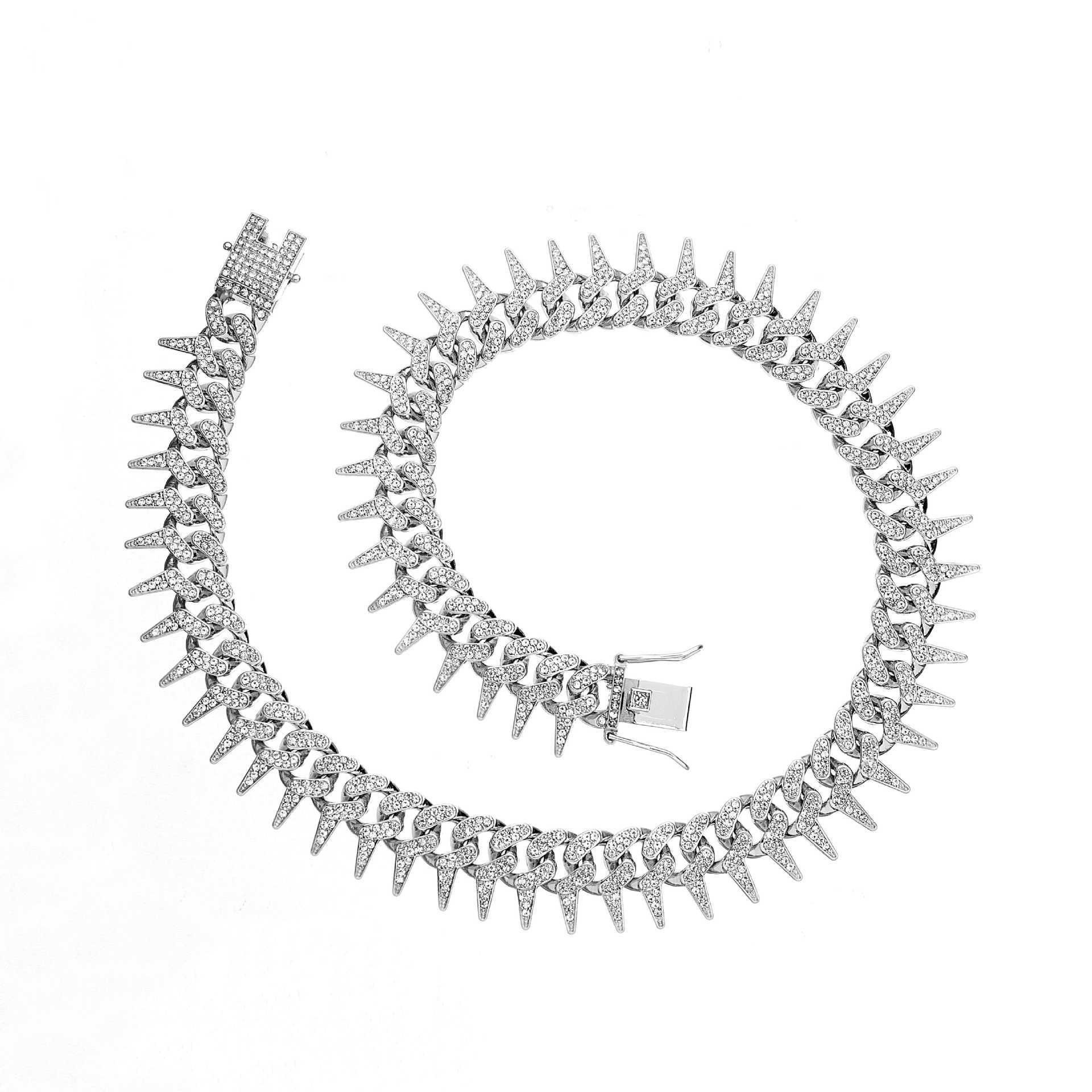 European Hot Selling Hip Hop Jewelry Punk Rap Men′s Thorns Cuban Link Chain Bling Iced out Spike Cuban Chain Necklace