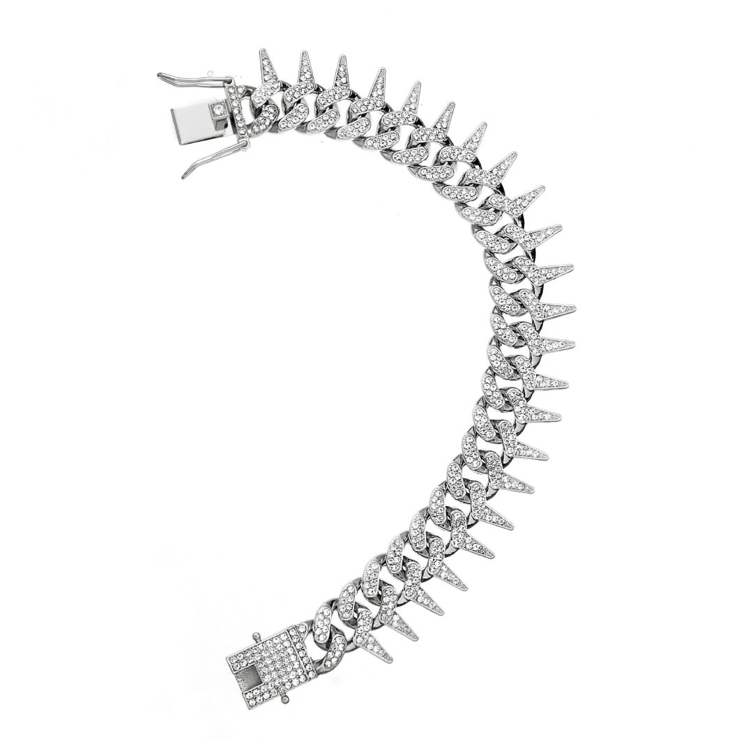 European Hot Selling Hip Hop Jewelry Punk Rap Men′s Thorns Cuban Link Chain Bling Iced out Spike Cuban Chain Necklace