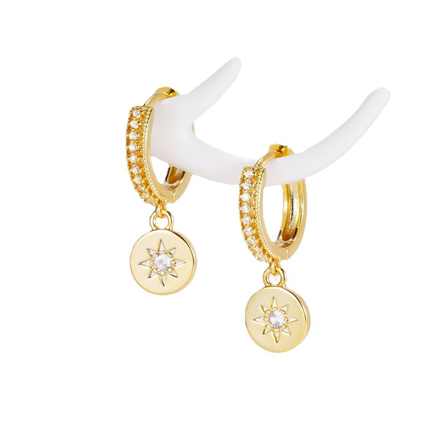 18K Gold Plated Polar Star Drop Hoop Earrings for Women