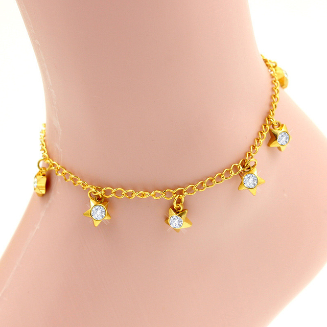 Ins Style Colorful Zircon Tassel Anklet Stainless Steel Crystal Flower Heart Star Pendant Anklet