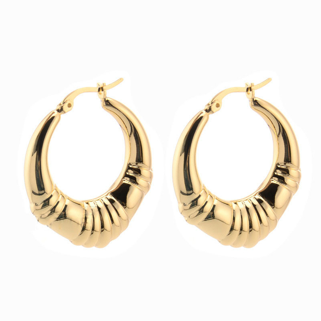 Wholesale High Quality Women Hollow Vintage Stainless Steel 18K Earring Bamboo Heart Hoop Earrings