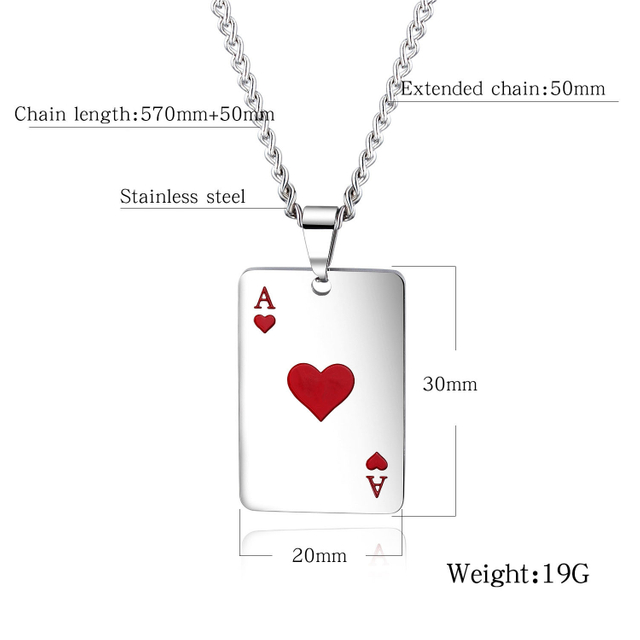 Pendant Necklace Women Men Creative Playing Card Heart Poker Chain Necklaces Jewelry