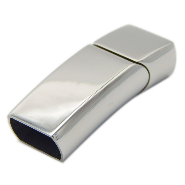 Popular 316L Stainless Steel Silver/Matt Silver Laser Logo Flat Clasp 12X6mm with Srews to Fix The Leather Cord