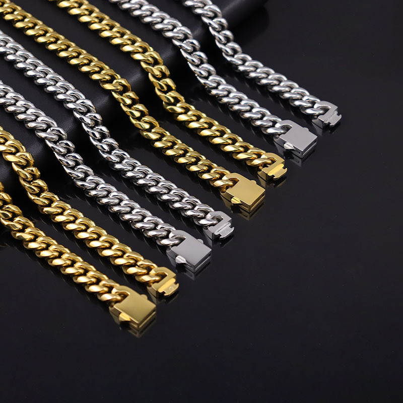 New Arrival Stainless Steel Gold Plated Miami Hip Hop Cuban Chain Bracelet